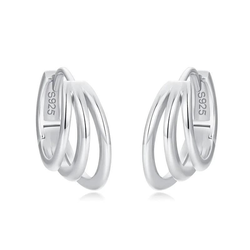 TrustDavis 925 Silver 18k 3-Layer Charm Hoop Earrings Wedding Jewelry
