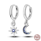 925 Sterling Silver Rose Heart Star Moon Earrings