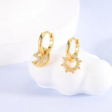 925 Sterling Silver Rose Heart Star Moon Earrings