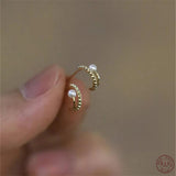 925 Silver Korea Double Half Circle Pearl Stud Earrings 14k Plating Gift