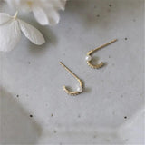 925 Silver Korea Double Half Circle Pearl Stud Earrings 14k Plating Gift