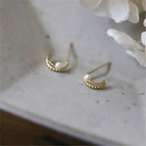 925 Silver Korea Double Half Circle Pearl Stud Earrings 14k Plating Gift