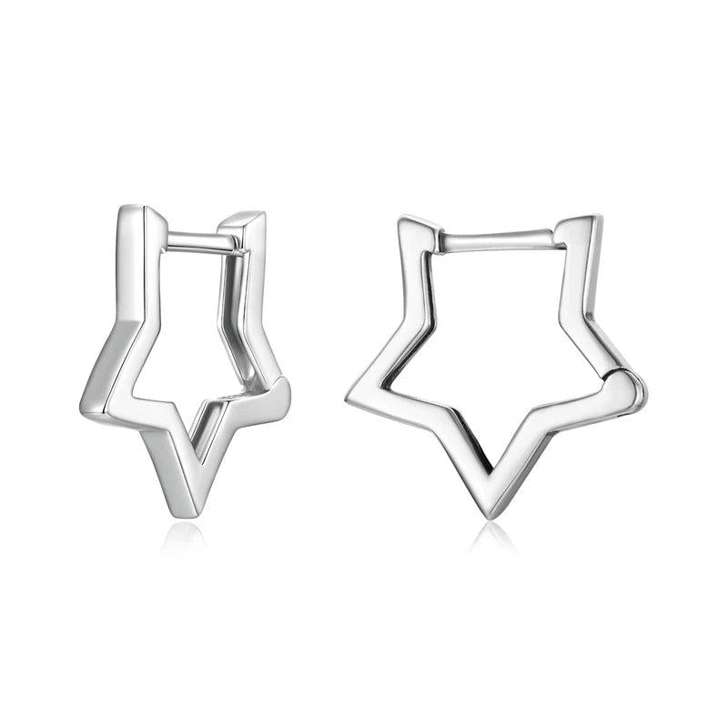 925 Silver Star Hoop Earrings Geometric Hollow Ear Buckle Minimalism Party