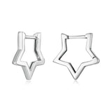 925 Silver Star Hoop Earrings Geometric Hollow Ear Buckle Minimalism Party