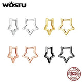 925 Silver Star Hoop Earrings Geometric Hollow Ear Buckle Minimalism Party