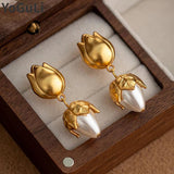 925 Silver Rose Flower Earrings Simulated Pearl Gift