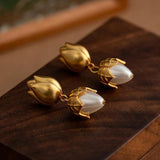 925 Silver Rose Flower Earrings Simulated Pearl Gift