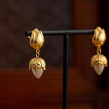 925 Silver Rose Flower Earrings Simulated Pearl Gift
