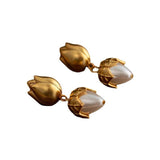 925 Silver Rose Flower Earrings Simulated Pearl Gift