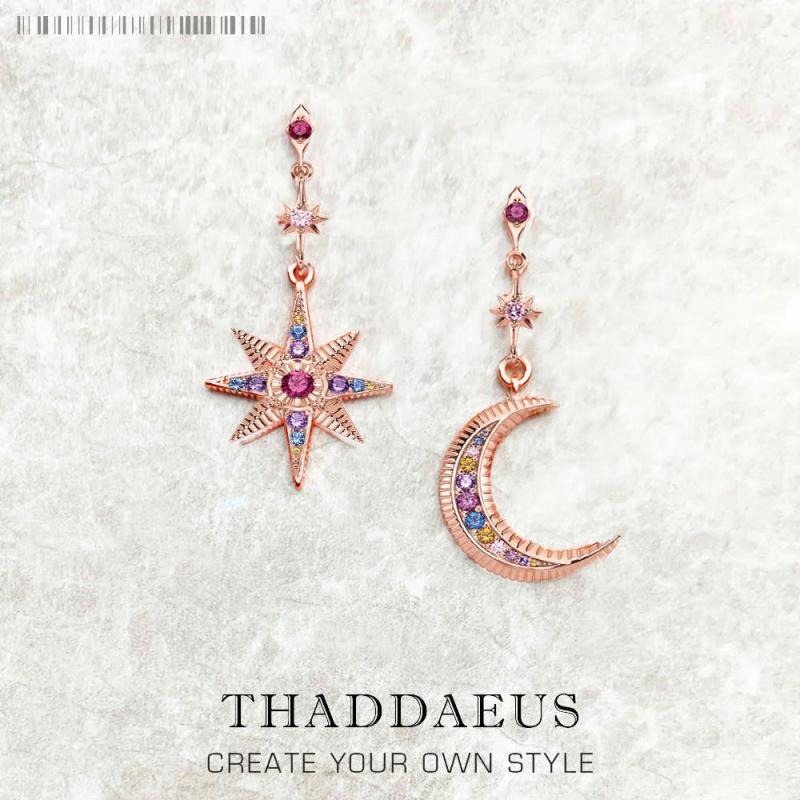 Star & Moon Drop Earrings 925 Sterling Silver Jewelry