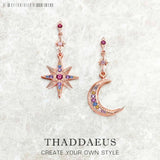 Star & Moon Drop Earrings 925 Sterling Silver Jewelry