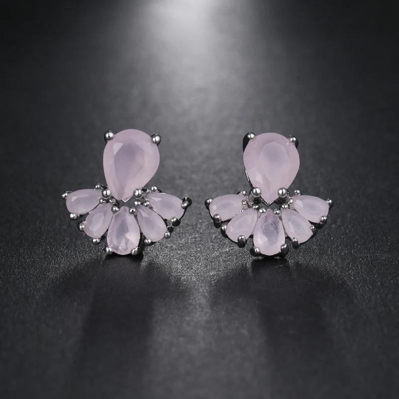 Pink CZ Stud Earrings for Girls Wedding