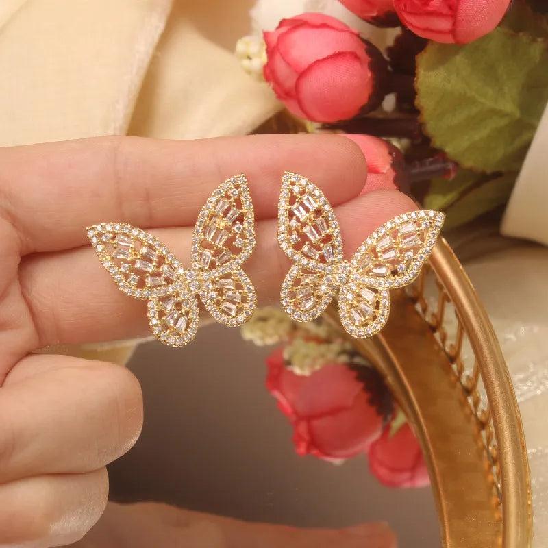Korea Hot Jewelry Green Crystal Butterfly Earrings