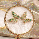 Korea Hot Jewelry Green Crystal Butterfly Earrings