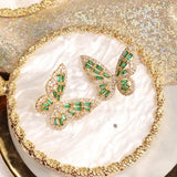 Korea Hot Jewelry Green Crystal Butterfly Earrings