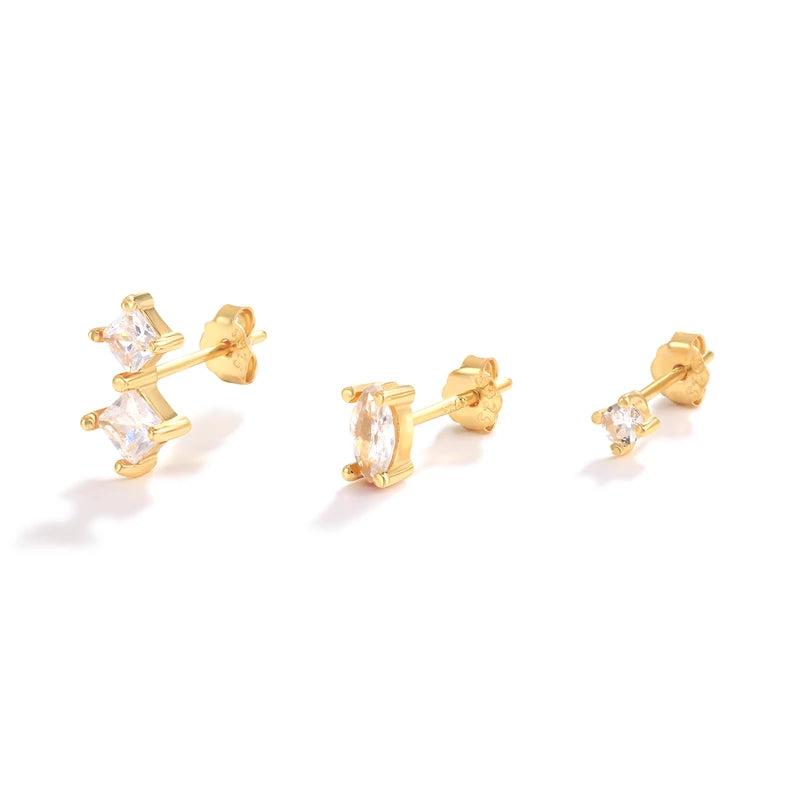 Red Zircon 925 Sterling Silver Ear Stud Piercing Earrings Set for Women