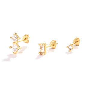 Red Zircon 925 Sterling Silver Ear Stud Piercing Earrings Set for Women