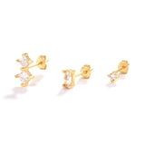 Red Zircon 925 Sterling Silver Ear Stud Piercing Earrings Set for Women