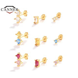 Red Zircon 925 Sterling Silver Ear Stud Piercing Earrings Set for Women