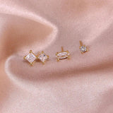 Red Zircon 925 Sterling Silver Ear Stud Piercing Earrings Set for Women