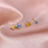 Red Zircon 925 Sterling Silver Ear Stud Piercing Earrings Set for Women