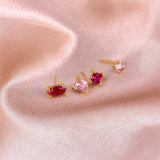 Red Zircon 925 Sterling Silver Ear Stud Piercing Earrings Set for Women