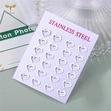 Romantic Heart Earrings Set Stainless Steel Small Stud Accessory