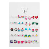 20 Pairs Women Metal Crystal Stud Earrings Set Owl Mermaid Butterfly Brincos