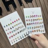 20 Pairs Women Metal Crystal Stud Earrings Set Owl Mermaid Butterfly Brincos