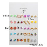 20 Pairs Women Metal Crystal Stud Earrings Set Owl Mermaid Butterfly Brincos