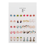 20 Pairs Women Metal Crystal Stud Earrings Set Owl Mermaid Butterfly Brincos