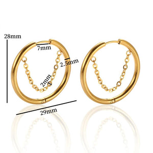 Golden Circle Thick Hoop Earrings for Women, Small Stainless Steel Ear Ring