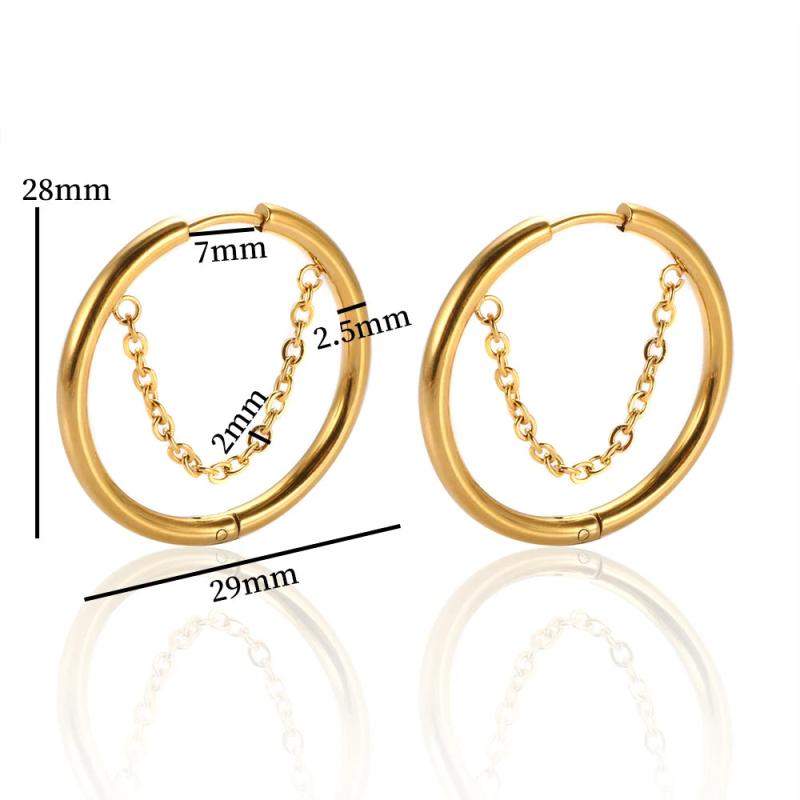 Golden Circle Thick Hoop Earrings for Women, Small Stainless Steel Ear Ring