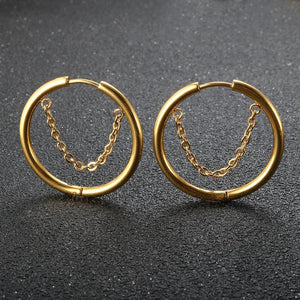 Golden Circle Thick Hoop Earrings for Women, Small Stainless Steel Ear Ring