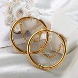 Golden Circle Thick Hoop Earrings for Women, Small Stainless Steel Ear Ring