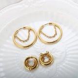 Golden Circle Thick Hoop Earrings for Women, Small Stainless Steel Ear Ring