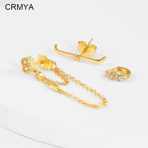 Gold-Plated Hoop Stud Chain Earrings with CZ Zircon for Women