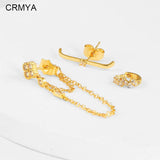 Gold-Plated Hoop Stud Chain Earrings with CZ Zircon for Women