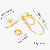 Gold-Plated Hoop Stud Chain Earrings with CZ Zircon for Women