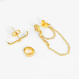 Gold-Plated Hoop Stud Chain Earrings with CZ Zircon for Women