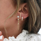 Gold-Plated Hoop Stud Chain Earrings with CZ Zircon for Women