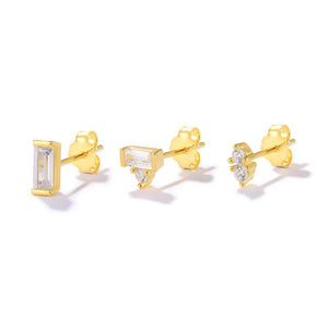 925 Silver CZ Stud & Huggie Earrings Set
