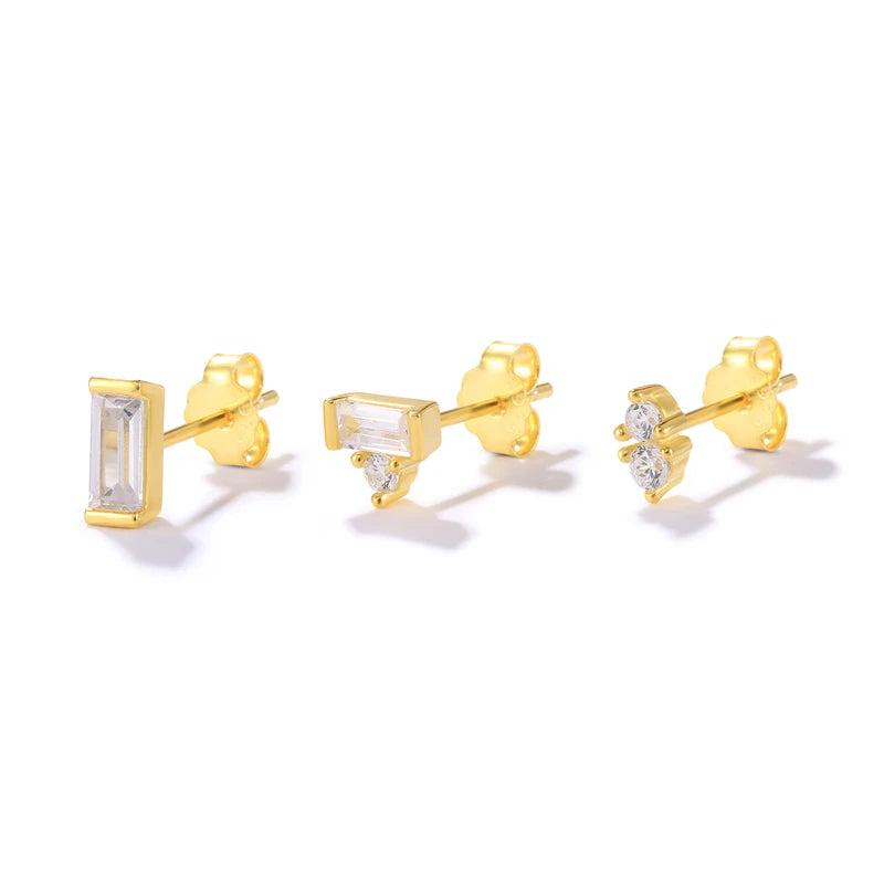 925 Silver CZ Stud & Huggie Earrings Set