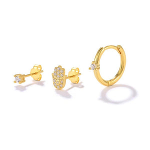 925 Silver CZ Stud & Huggie Earrings Set