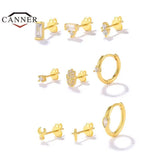925 Silver CZ Stud & Huggie Earrings Set