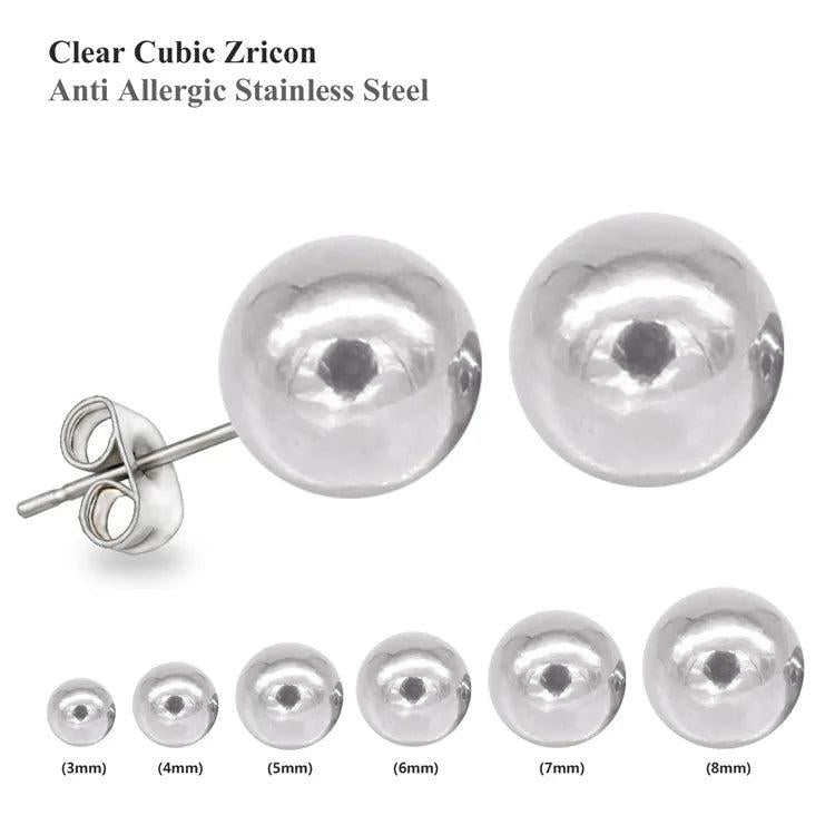 6Pairs Stainless Steel Ball Stud Earrings Set Women Jewelry Bulk Lot