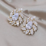 Korea Jewelry 14K Plating Zircon Fan Drop Earrings
