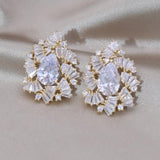 Korea Jewelry 14K Plating Zircon Fan Drop Earrings