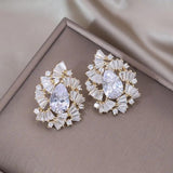 Korea Jewelry 14K Plating Zircon Fan Drop Earrings