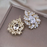 Korea Jewelry 14K Plating Zircon Fan Drop Earrings